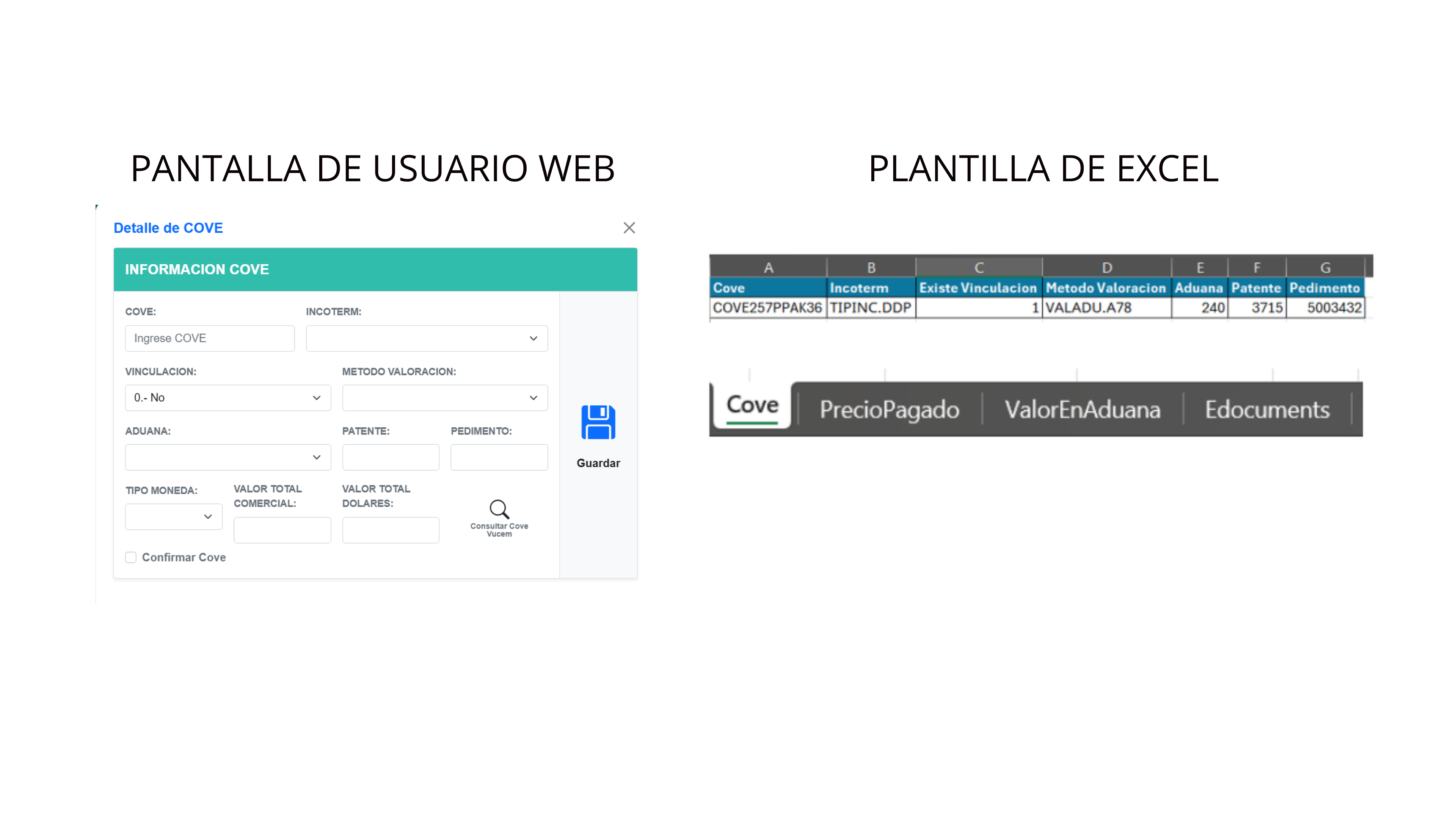 Edición de información MVE en Pantallas y Excel